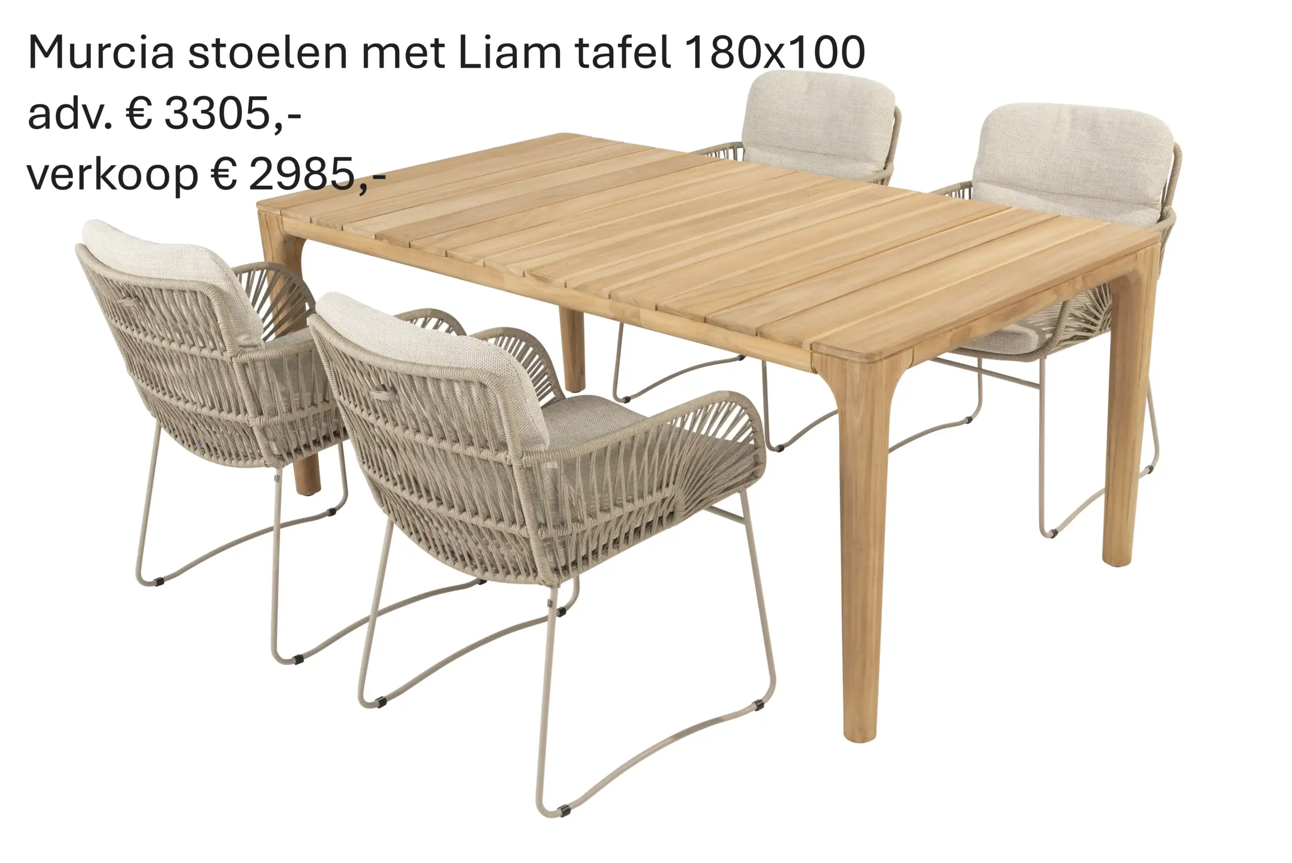 214043 91488 Murcia Dining Set Latte With Liam Teak Dining Table 180x100cm 01