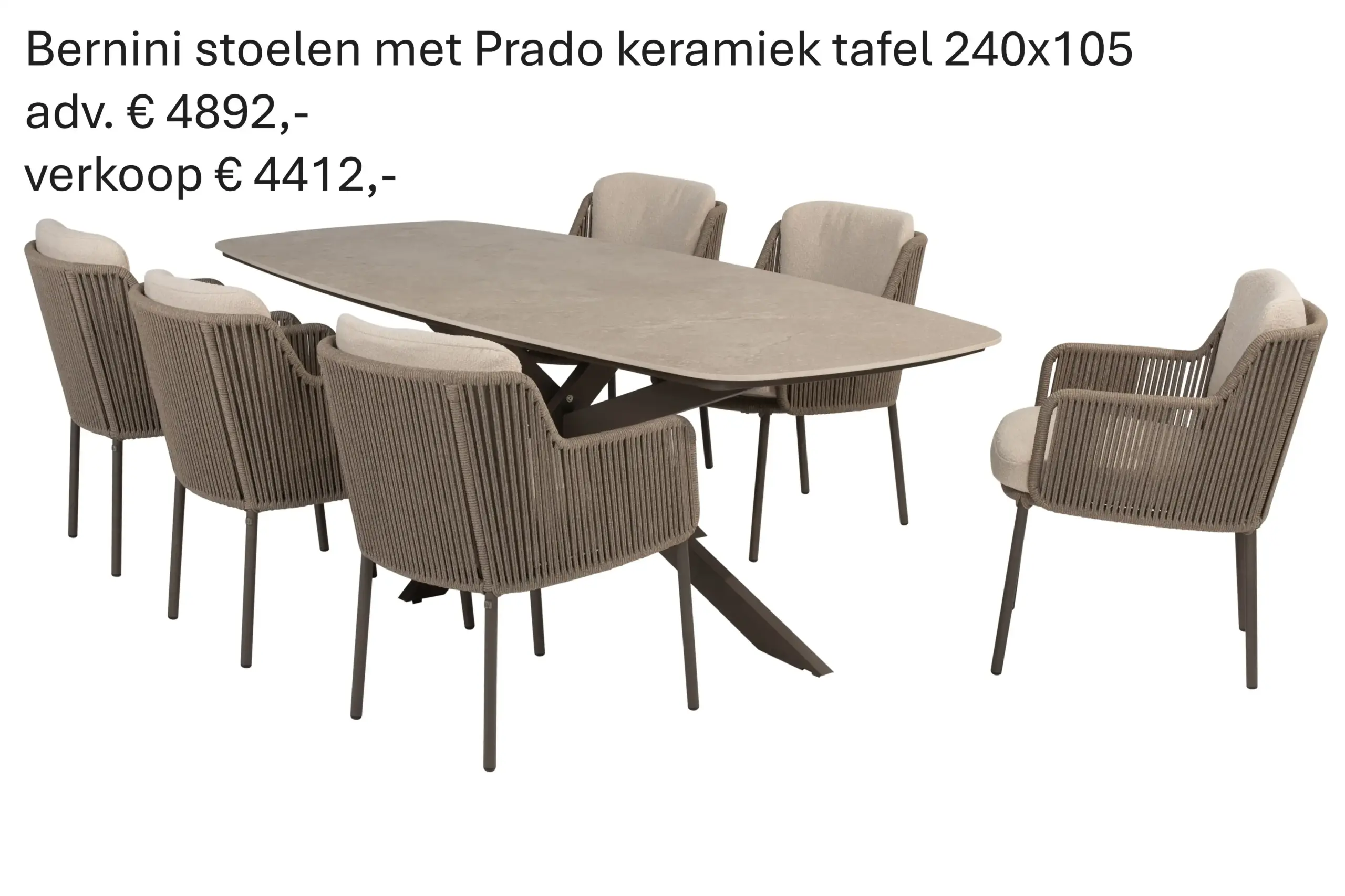 214149 91599 91600 Bernini Dining Set With Prado Barrel Dining Table Ceramic Top 240x105cm Terre 01 (1) Kopie