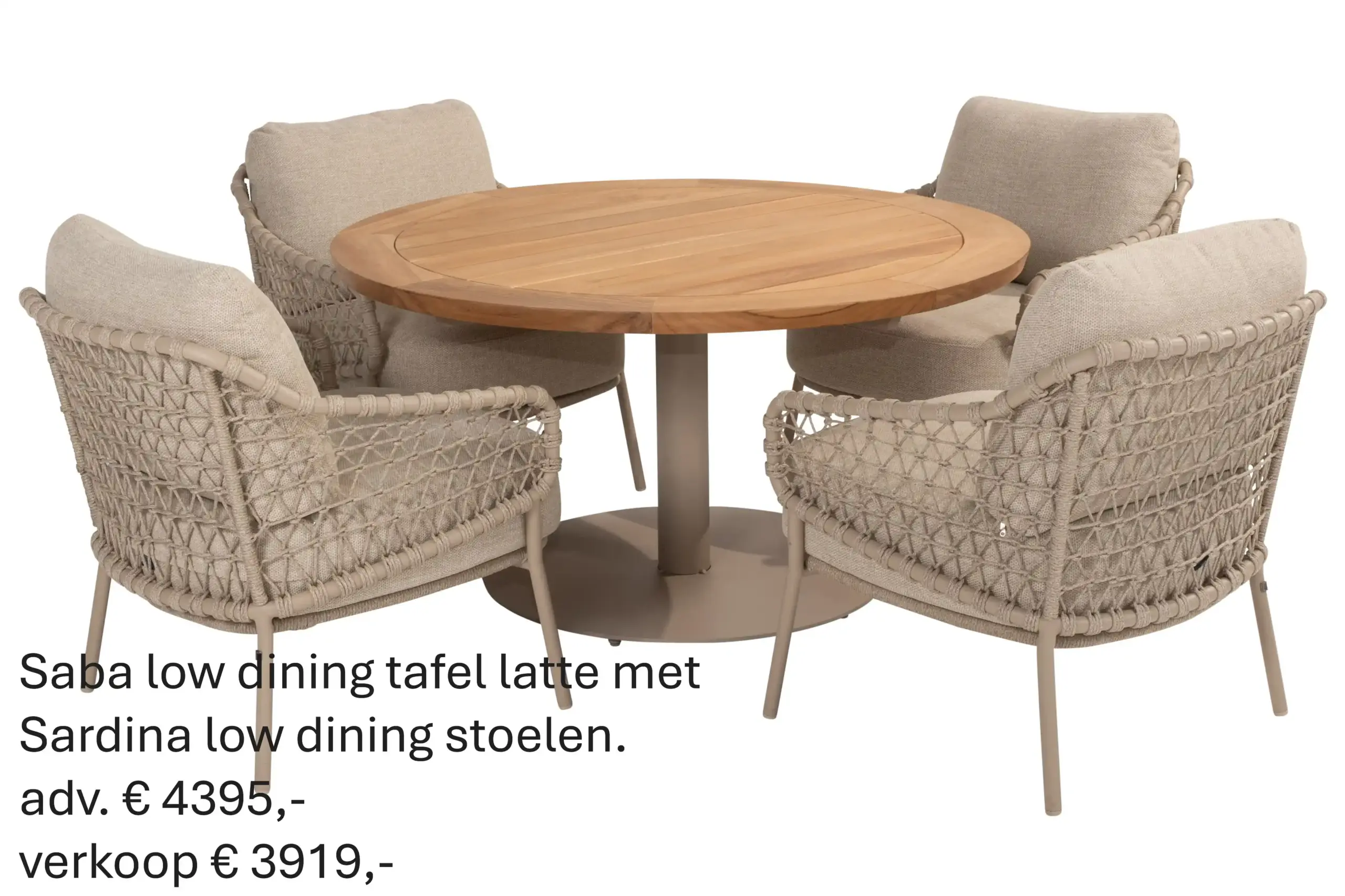214269 91654 91656 Sardinia Low Dining Set With Saba Table 130cm Teak And Latte Base 01