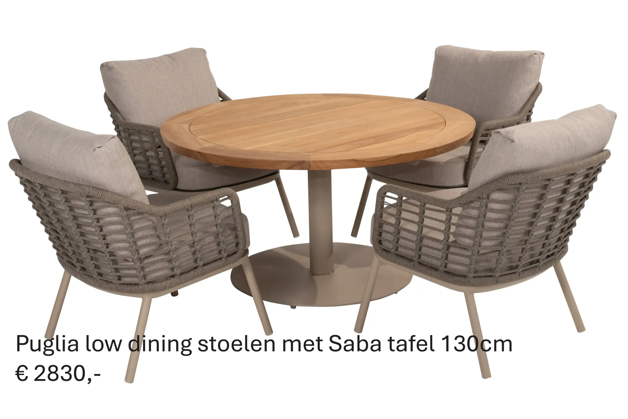 91628 91654 91656 Puglia Low Dining Set With Saba Low Dining Table Teak Top 130cm Latte 01