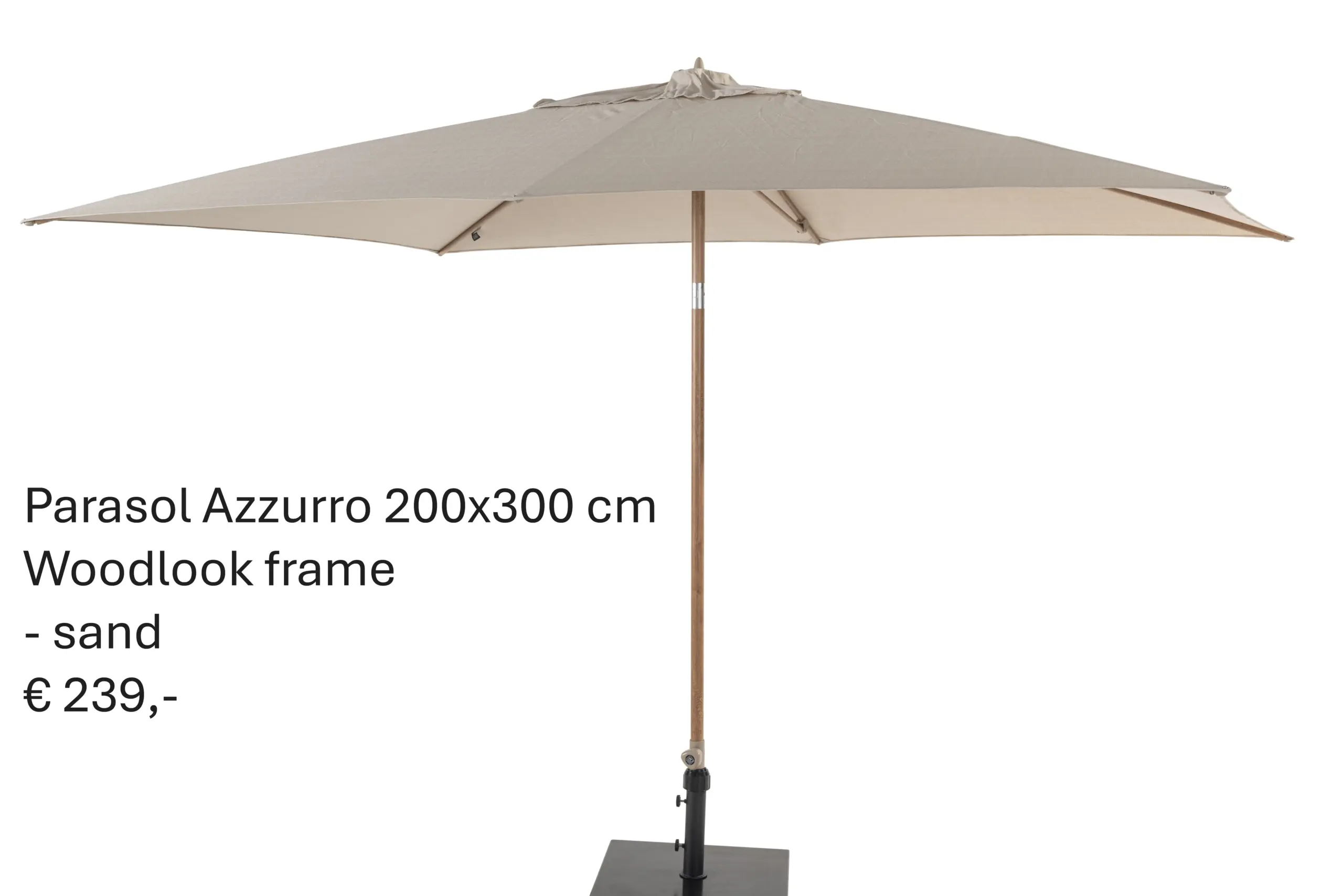 Azzurro Parasol 200x300cm Woodlook Frame With Sand Canopy 02